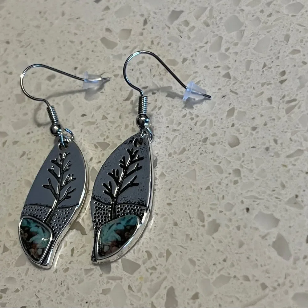 Vintage Minimalist Tree fake Turquoise Pendant‎ Earring